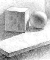 Шар и куб (рисунок штрихом)