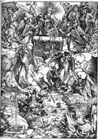 Фрагмент картины Дюрера “Апокалипсис“ - “Семь ангелов с трубами“