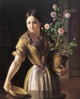 Девушка с горшком роз Василия Андреевича Тропинина